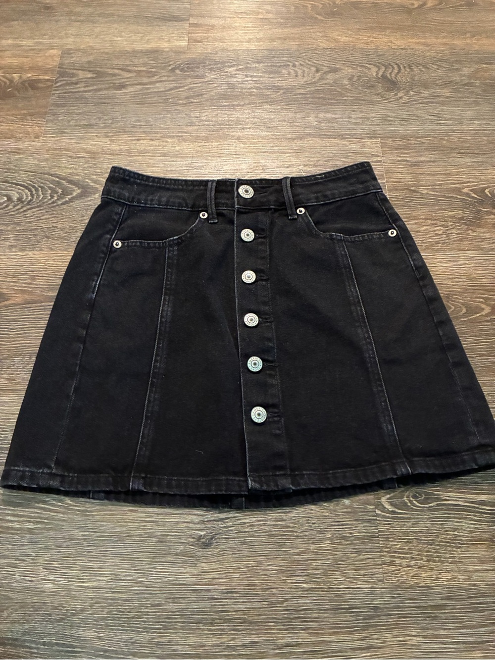 American Eagle Outfitters Black Button-Front A-Line Denim MiniSkirt